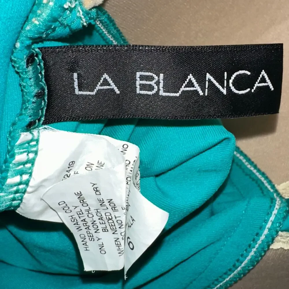 La Blanca Island Goddess Teal Bandeau Strapless Convertible One Piece Swimsuit 6